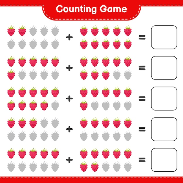Spel tellen, tel het aantal frambozen en schrijf het resultaat.