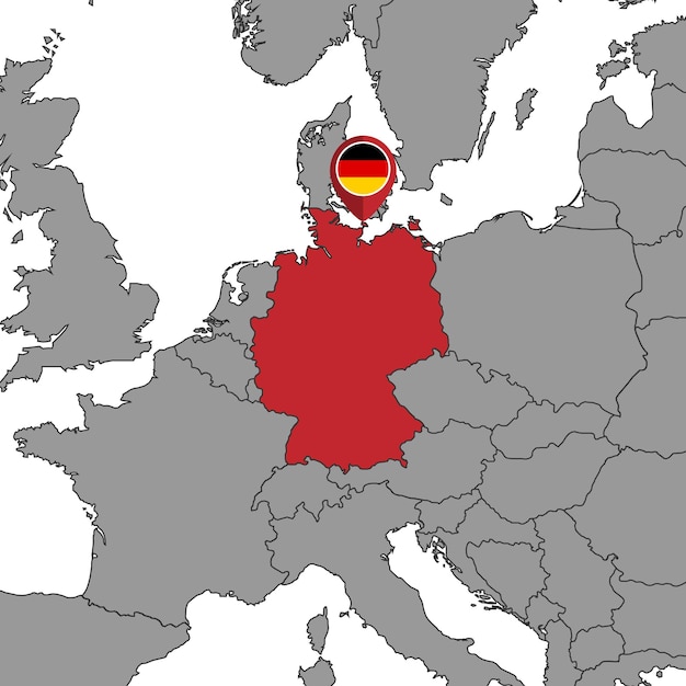 Speldkaart met de vlag van Duitsland op wereldkaart Vectorillustratie