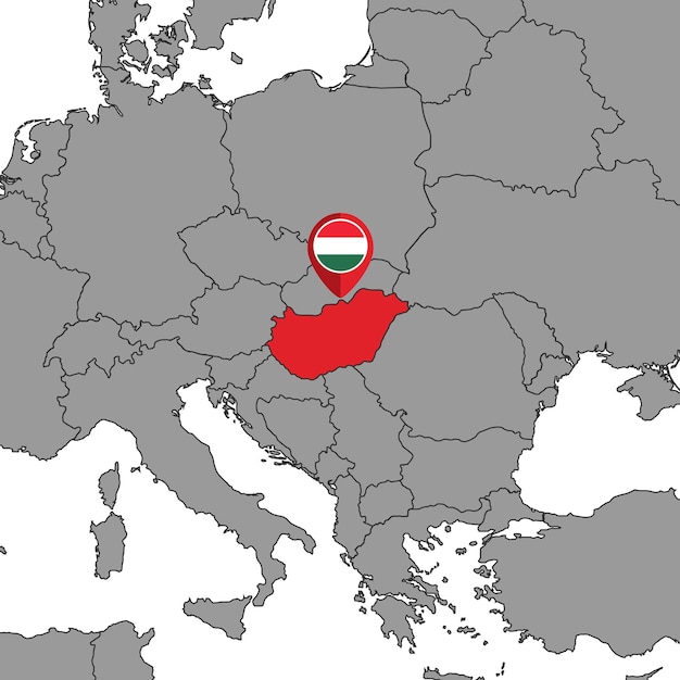 Speldkaart met de vlag van Hongarije op wereldkaart Vectorillustratie