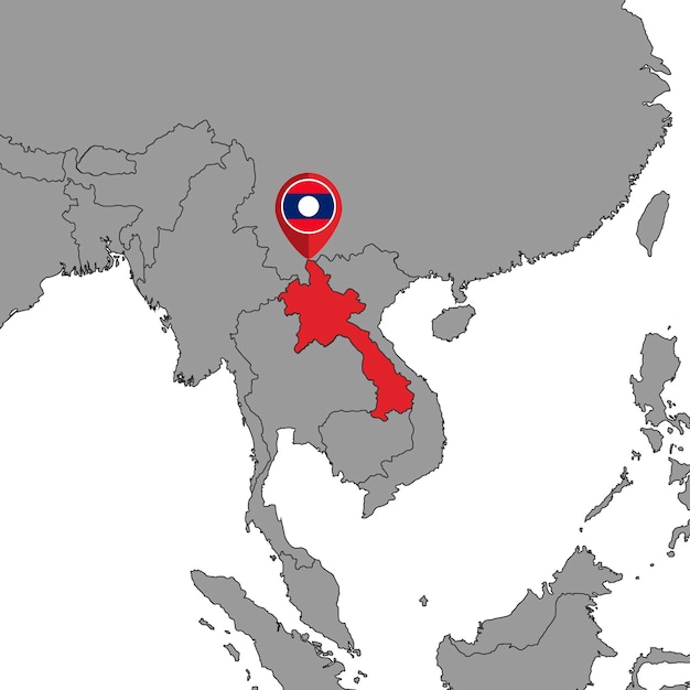 Speldkaart met de vlag van Laos op wereldkaart Vectorillustratie