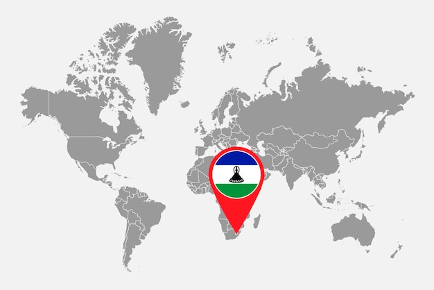 Speldkaart met de vlag van Lesotho op wereldkaart Vectorillustratie