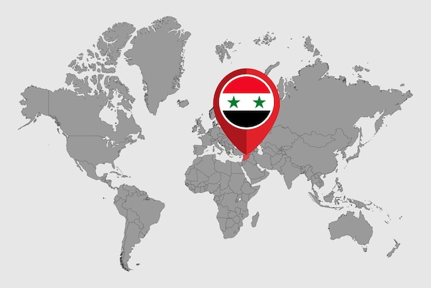 Speldkaart met de vlag van syrië op wereldkaart vectorillustratie