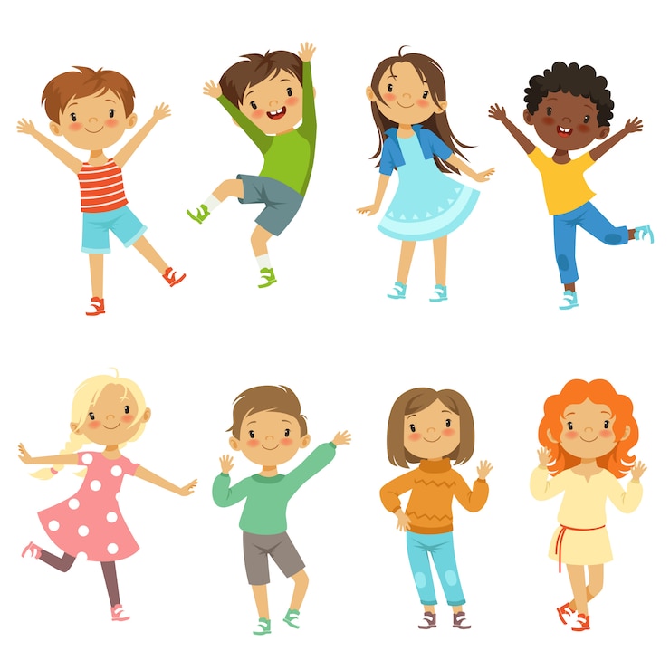 Vector spelende kinderen. vector grappige karakters isoleren