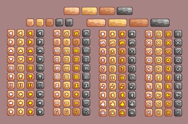Vector spelinterfaceknoppen instellen voor game en app