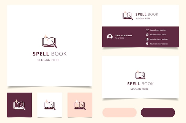 Spell book logo design with editable slogan branding book