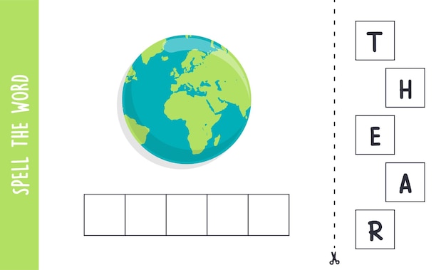 Scrivi la parola terra e il concetto di ortografia per l'illustrazione vettoriale piatta dei bambini