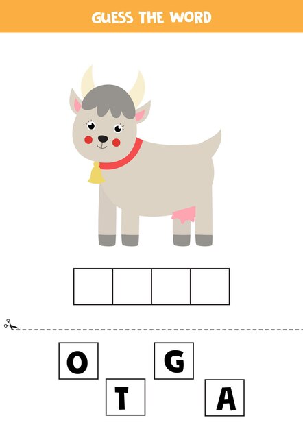 Spell the word goat.   illustration of cute goat. Spelling game for kids.