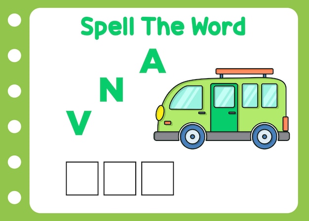 Spell the word for van cartoon vector