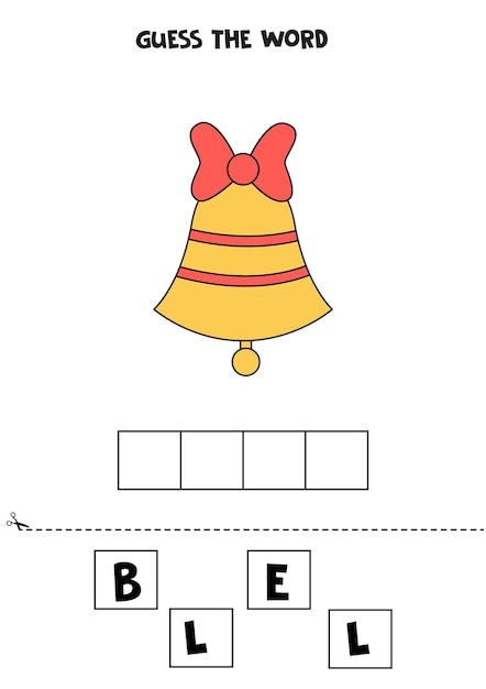 Орфографическая игра для детей. мультяшный колокольчик на рождество.
