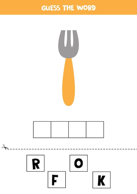 Spelling game for kids cute cartoon fork