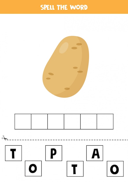 Gioco di ortografia per bambini. patate simpatico cartone animato.