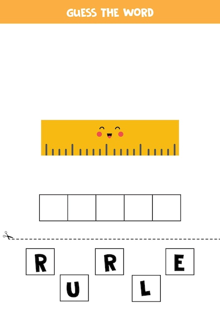 Spelling game for kids. cute cartoon ruler.