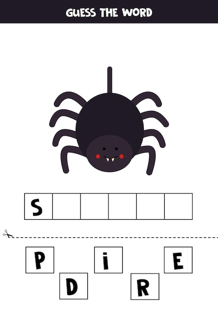 Spelling game for preschool kids black spider