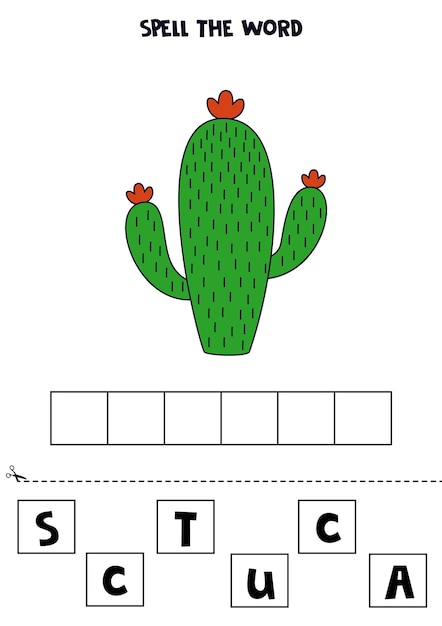 Spelling game for preschool kids Cartoon cactus