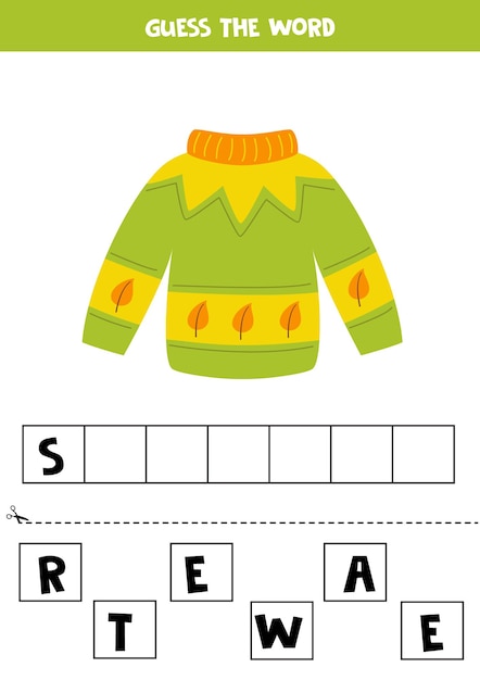 Gioco di ortografia per bambini in età prescolare maglione verde cartone animato