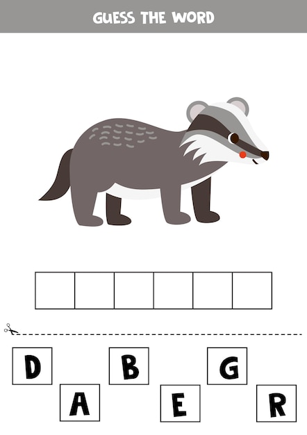 Spelling game for preschool kids cute cartoon badger