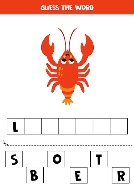 Spelling game for preschool kids Cute cartoon lobster