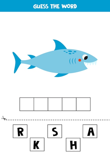 Spelling game for preschool kids Cute cartoon shark