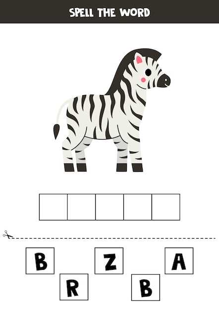 Gioco di ortografia per bambini in età prescolare cute cartoon zebra