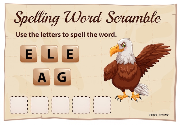 Spelling woord scramble game met woord eagle