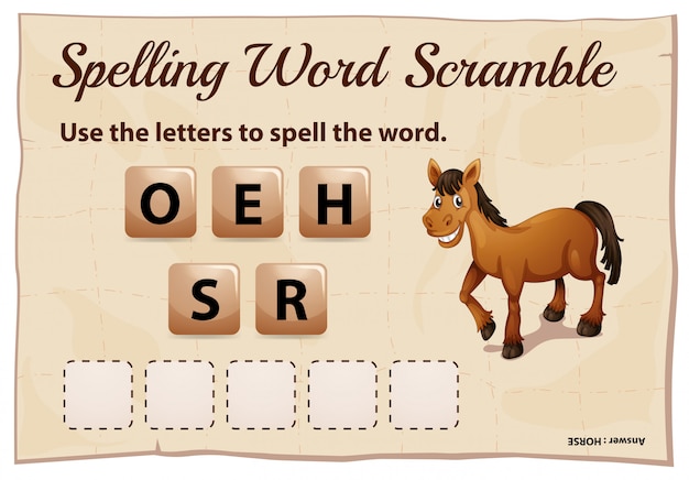 Spelling woord scramble spel voor woord paard