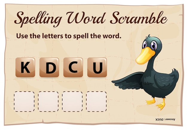 Spelling word game with word duck