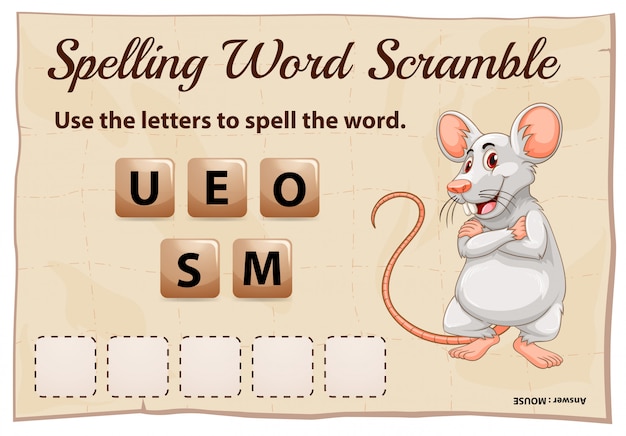 Vector spelling word scramble game template for mouse