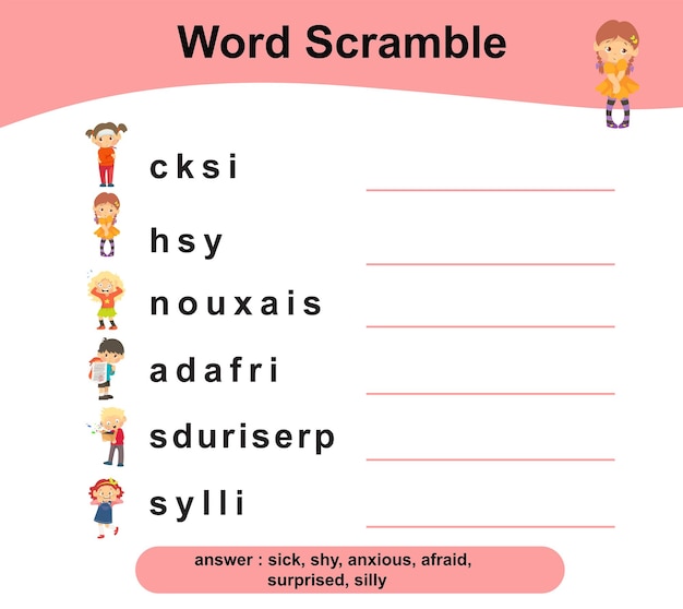 Spelling Word Scramble 워크시트 영어 학습 워크시트 어린이를 위한 교육 활동