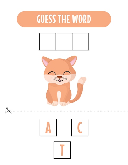 Spellingspel voor kinderen met schattige kattenillustratie