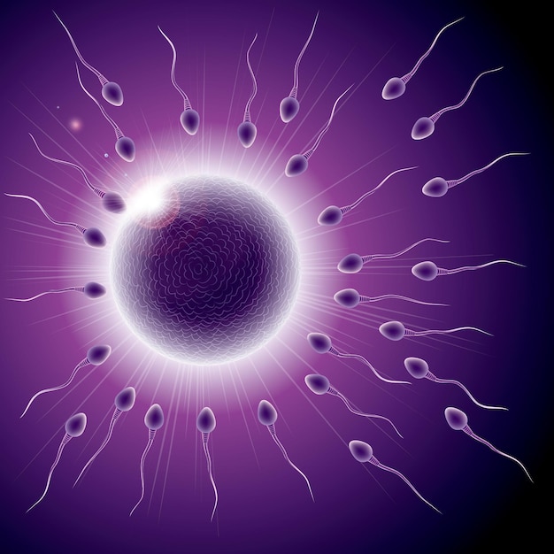 Vector sperm and ovum combination, many sperm scramble ovum.