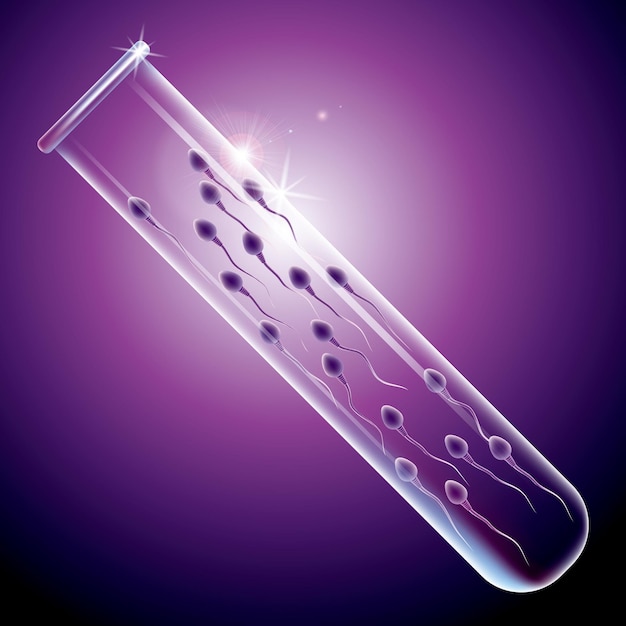 sperm in a test tube. the background is purple.