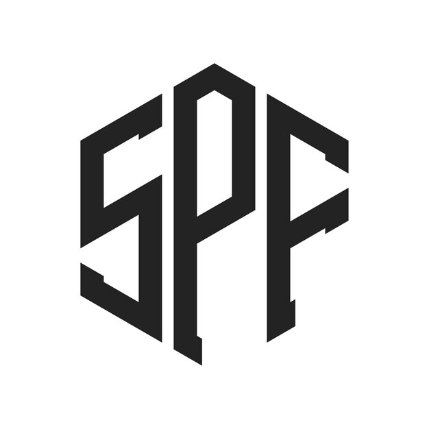 SPF 로고 디자인 초기 글자 SPF 모노그램 로고는 육각형 모양을 사용합니다.