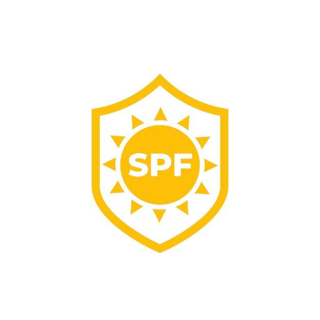 Значок защиты от ультрафиолета SPF со щитом и солнцем