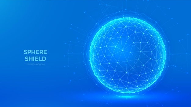 sphere shield abstract low polygonal sphere on blue background protection shield