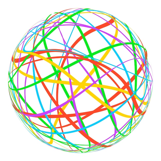 Sphere with colored lines stripes around the orbit rainbow vector planet trails of different colors gay globe