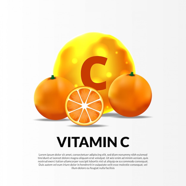 Vettore illustrazione gialla della molecola della vitamina c della sfera