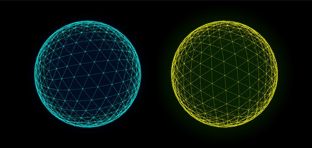 Spheres of dots and lines background. hud element. sci-fi planet earth template for heads up display. geometry math  illustration. dots circles with depth of field.