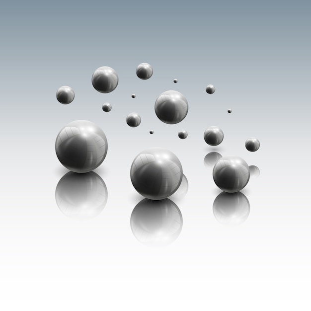 Spheres in motion on gray background