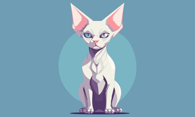 A sphynx cat flat vector illustration angry cat vector isolation with blue background