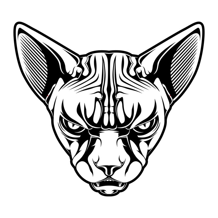 Vector sphynx cat head mascot logo line art