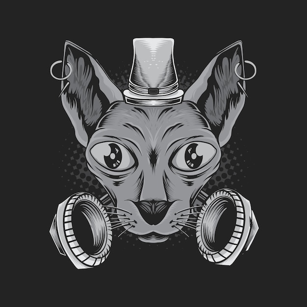 Sphynx cat illustration black and white