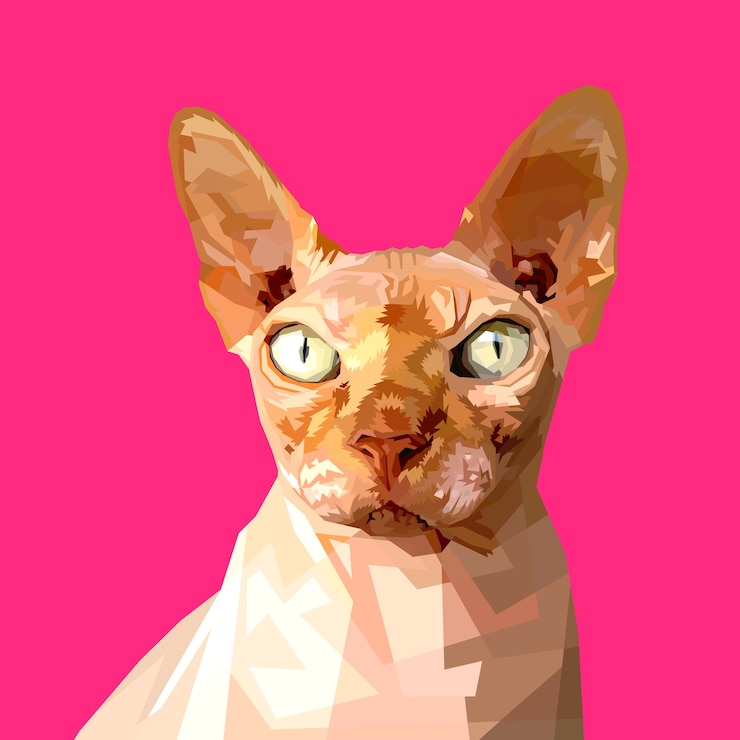 Vector sphynx cat on polygonal geometric triangle style