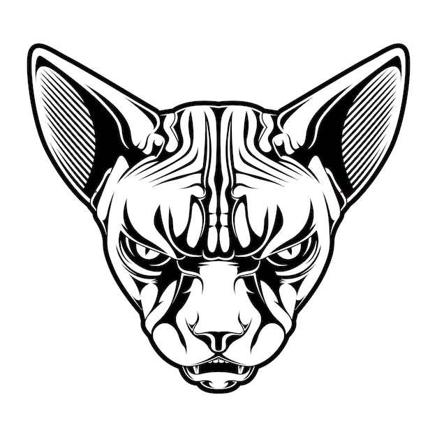 Sphynx kat hoofd mascotte logo lijntekeningen