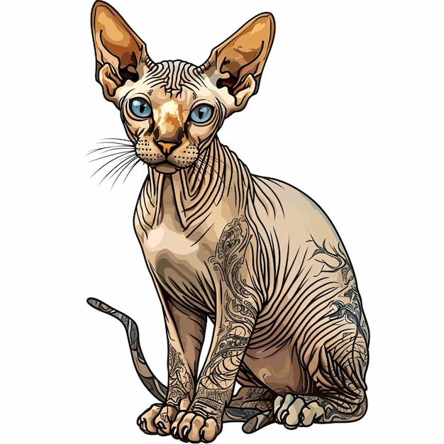 Sphynx kat zit en kijkt naar camera Vector illustratie