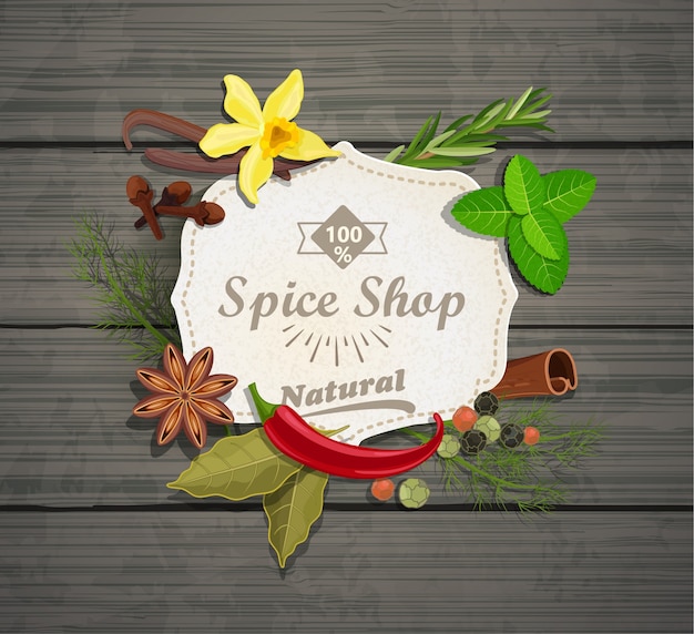 Spice shop paper vintage frame.