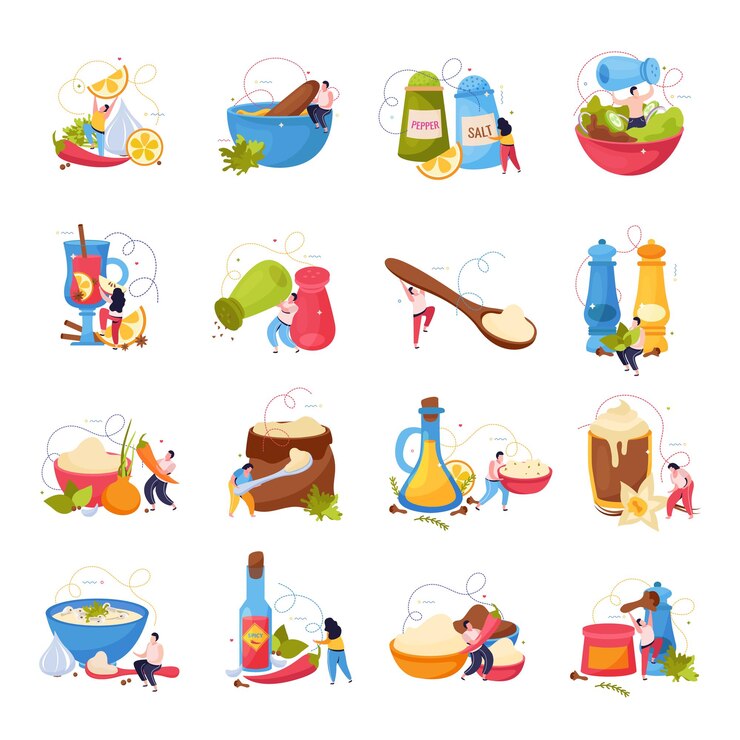 Vector spices assortment flat icons