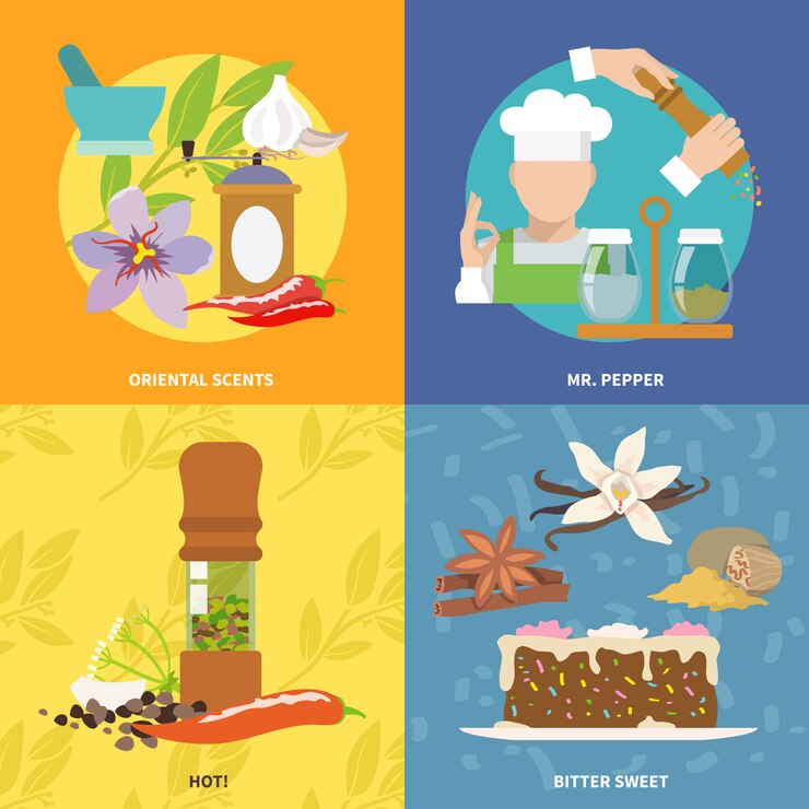 Vector spices elements composition flat