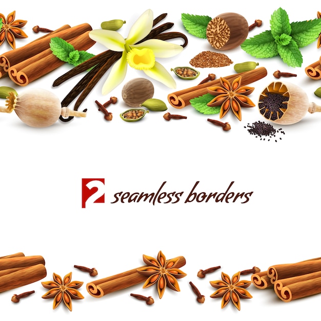 Spices seamless borders