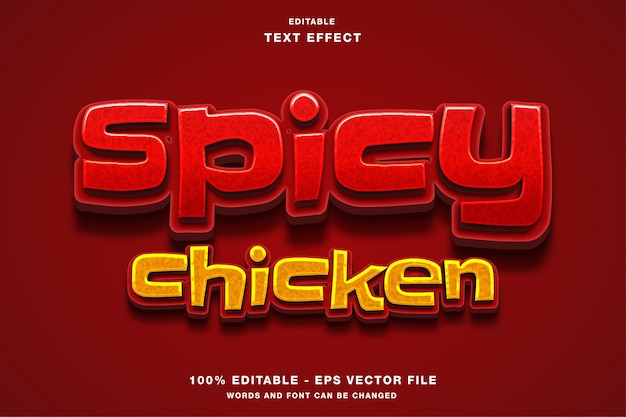 Spicy chicken 3d cartoon bewerkbaar teksteffect