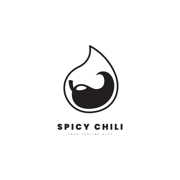 辛いチリのロゴ 火の形をしたフレームで辛い味を示す辛い食べ物のロゴ